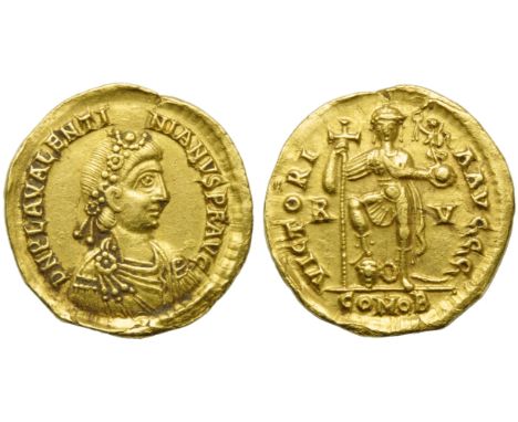 Valentinian III (425-455), Solidus, Ravenna, AD 426-430; AV (g 4,40; mm 21; h 12); D N PLA VALENTI - NIANVS P F AVG, diademed