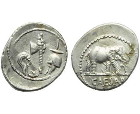 C. Julius Caesar, Denarius, Mint moving with Caesar, 49-48 BC; AR (g 3,97; mm 21; h 3); Pontifical emblems: culullus, aspergi