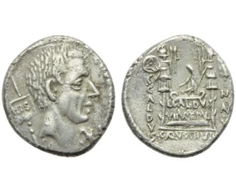 C. Coelius Caldus, Denarius, Rome, 51 BC; AR (g 3,82; mm 18; h 6); Head of C. Coelius Caldus (Cos. 94) r.; before, standard i