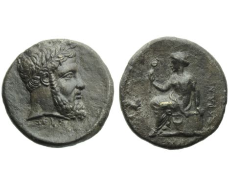 Bruttium, Lokroi Epizephyrioi, Nomos, c. 350 BC; AR (g 6,62; mm 21; h 3); Laureate head Zeus r.; beelow, ZEY?, Rev. ??????, E