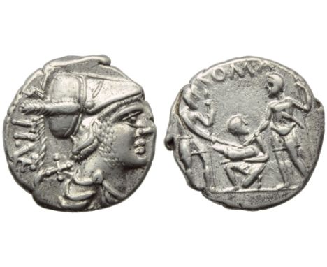 Ti. Veturius Gracchi f. Sempronianus, Denarius, Rome, 137 BC; AR (g 3,88; mm 19; h 2); Helmeted and draped bust of Mars r.; b
