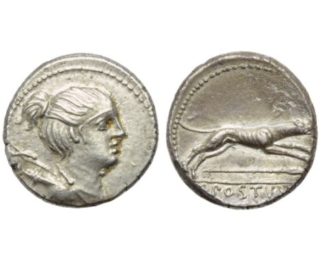 C. Postumius At or Ta, Denarius, Rome, 74 BC; AR (g 3,87; mm 18; h 4); Draped bust of Diana r., with bow and quiver over shou