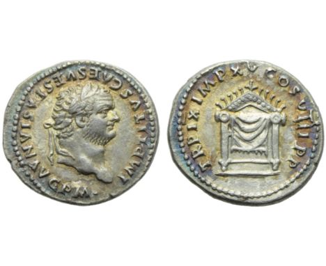 Titus (79-81), Denarius, Rome, AD 80; AR (g 3,12; mm 19; h 6); IMP TITVS CAES VESPASIAN AVG P M, laureate head r., Rv. TR P I