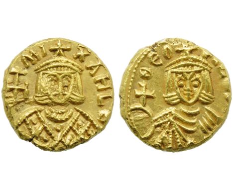 Michael II with Theophilus (820-829), Solidus, Syracuse, AD 821-829; AV (g 3,63; mm 19; h 6); MI - XAHL [b], crowned bust fac
