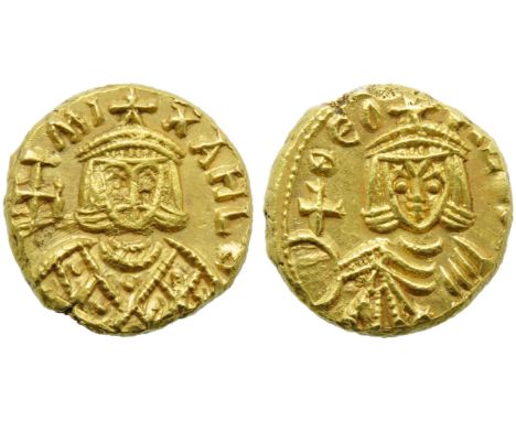 Michael II with Theophilus (820-829), Solidus, Syracuse, AD 821-829; AV (g 3,63; mm 19; h 6); MI - XAHL [b], crowned bust fac