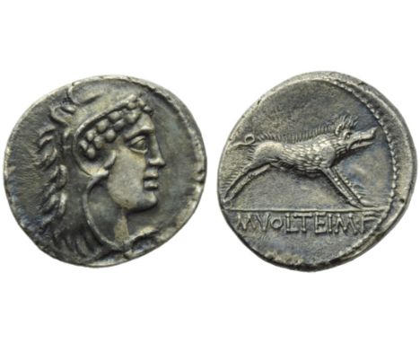 M. Volteius M.f., Denarius, Rome, 78 BC; AR (g 3,89; mm 19; h 2); Head of Hercules r., wearing lion’s skin, Rv. Erymanthian b