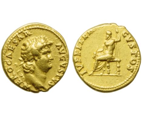 Nero (54-68), Aureus, Rome, c. AD 64-65; AV (g 7,23; mm 18; h 6); NERO CAESAR - AVGVSTVS, laureate head r., Rv. IVPPITER - CV