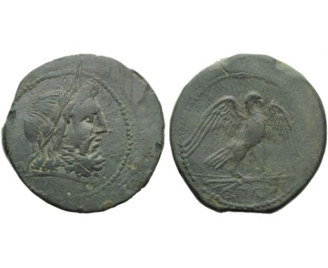Campania, Capua, As, c. 216-211 BC; AE (g 25,24; mm 33; h 8); Head laureate of Zeus r., Rv. Eagle standing r., with open wing