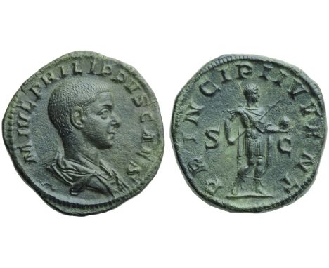 Philip II, as Caesar (Philip I, 244-249), Sestertius, Rome, AD 244-246; AE (g 21,10; mm 30; h 1); M IVL PHILIPPVS CAES, bare 