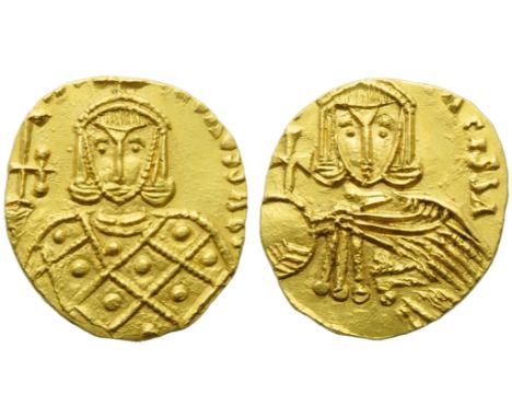 Nicephorus I with Stauracius (802-811), Solidus, Syracuse, AD 803-811; AV (g 3,85; mm 19; h 12); [...]FOROS bAS’, crowned bus