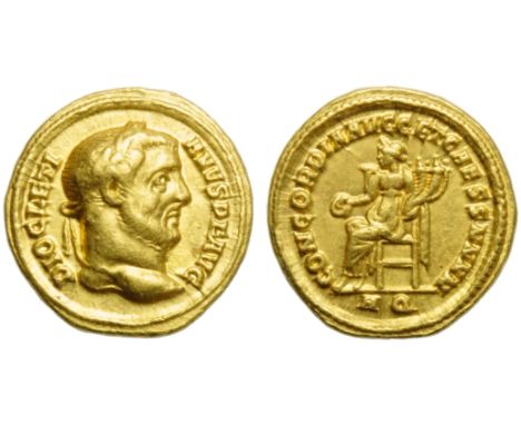 Diocletian (284-305), Aureus, Aquileia, AD 294-305; AV (g 5,39; mm 17; h 12); DIOCLETI - ANVS P F AVG, laureate head r., Rv. 