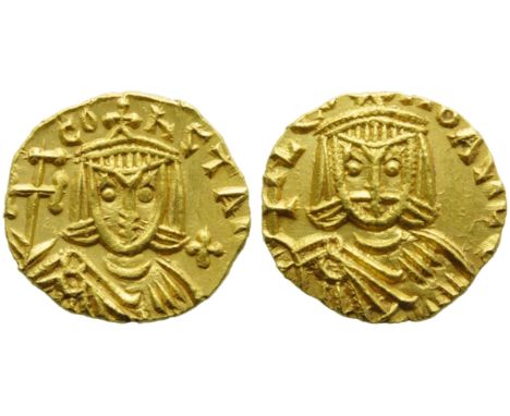 Constantine V with Leo IV (741-775), Tremissis, Syracuse, AD 751-775; AV (g 1,30; mm 13; h 6); CO - nStAN, crowned bust facin