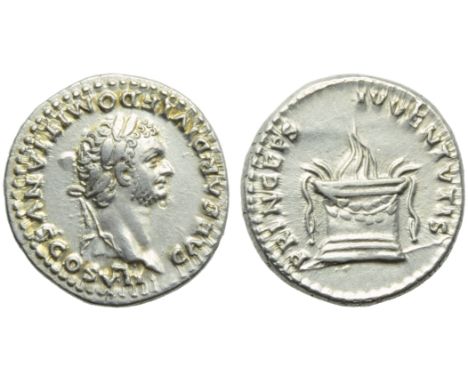 Domitian, as Caesar (Titus, 79-81), Denarius, Rome, AD 80-81; AR (g 3,39; mm 18; h 6); CAESAR DIVI F DOMITIANVS COS VII, laur