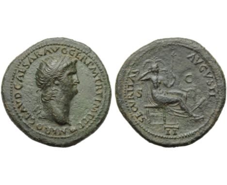 Nero (54-68), Dupondius, Lugdunum, c. AD 64-67; AE (g 15,83; mm 32; h 6); NERO CLAVD CAESAR AVG GER P M TR P IMP P P, radiate