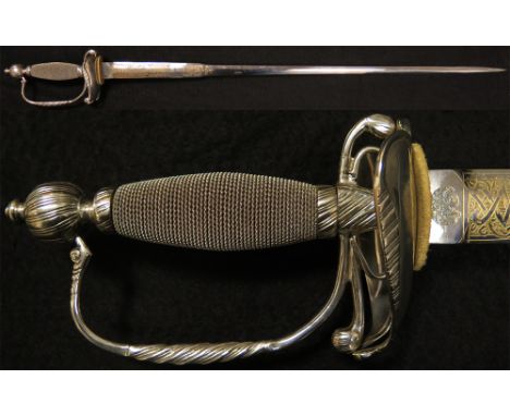 Sword: A fine commemorative Wilkinson Sword copy of a small sword circa 1770 with hallmarked silver hilt (London 1973). Etche