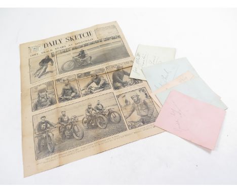 Sheffield Speedway at Owlerton 1929 first season front page from newspaper, plus first season Sheffield autograph album pages