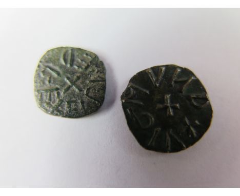 Anglo-Saxon Kings of Noethumbria, styca of Aethelred II, first reign 841-844, obverse central cross, reverse circle enclosing