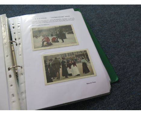 London types displayed in album, Fireman, sweep, post-box from London Life Series, London types inc costers, postman, shoe bl