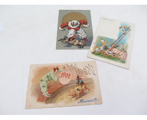 Clowns, three with a ladder, 1902 & Jumping over a pig   (3)