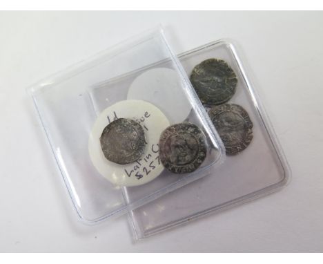 Elizabeth I silver pennies, first mm. Martlet, 1560-1561, cracked and crinkled, F next mm. Castle, 1569-1571, GF, next mm. La