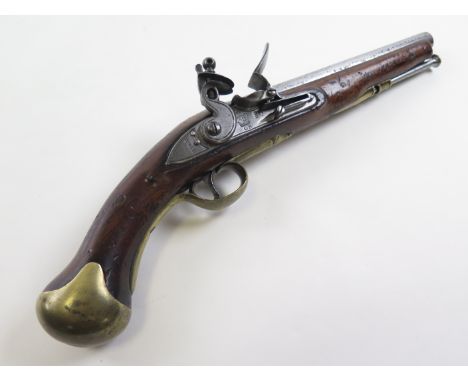 Pistol: A New Land Pattern flintlock pistol with New Land lock. Tail marked 'Tower' and 'G.R.' under Crown & inspection mark 