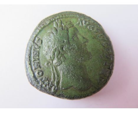 Antoninus Pius sestertius, Rome Mint 146 A.D., reverse:- Antoninus dressed in military attire, standing left, Sear 4167, slig