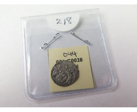 Flanders, Floris V silver Denier Dordrecht, with old ticket, full flan, both dies slightly off centre, a little double-struck