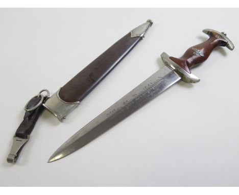 German SA Dagger with metal Scabbard, and hanger, blade maker marked 'SMF Solingen'.