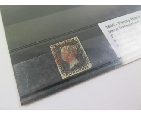 GB - Victorian 1840 Penny Black Plate 1B (R-L) Var.e (retouched check letters) four margins, has a thin patch, no creases, Fa
