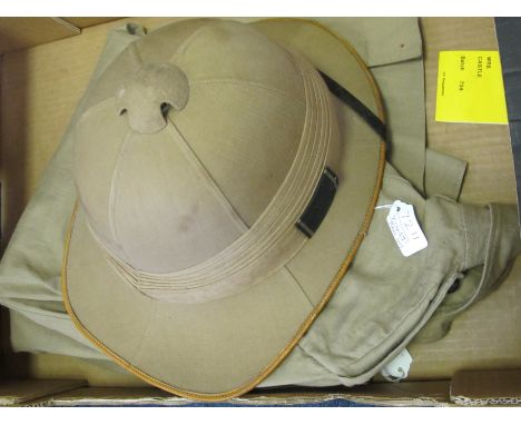 British, other ranks Tropical Tunic, helmet and side hat. All these issued to a Pte. in the Ceylon Planters Rifle Corps. Unit