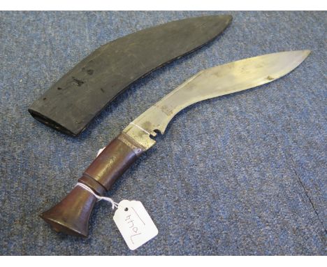 Military pattern Kukri. Letters 'W.K' stamped with grip. In a makeshift wooden scabbard (careful when viewing)