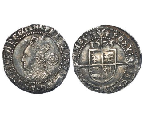 Elizabeth I silver threepence, Third and Fourth Issues, 1561-1577, mm. Acorn 1573-1574 and dated 1573, Spink 2566, with old t