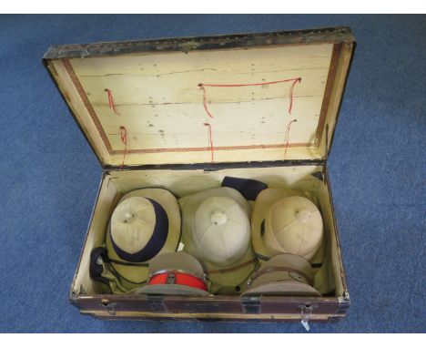 Large Military Trunk with name of R.F.Benson painted to the top. Lt. Col. R F Benson 1st/Bn. E.Yorks Regt, wounded 20.09.14 l
