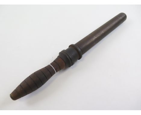 German Naval Deep Sea Divers knife with wooden handle, metal tube scabbard, with German Eagle stamped to blade. Very unusual 