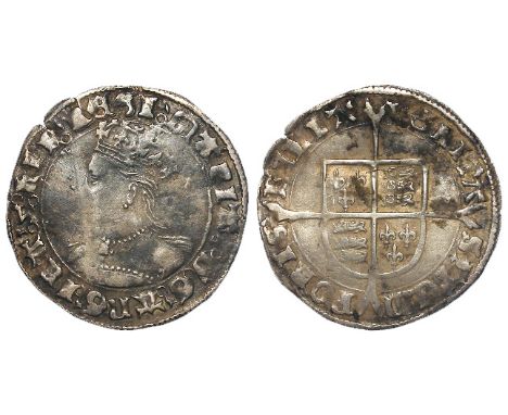 Mary silver groat, reverse reads:- VERITAS, with old ticket, very short striking split, F.GF