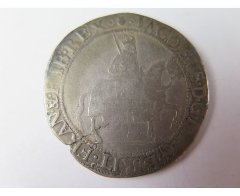 James I silver halfcrown, reverse reads:- QVAE DEVS, with plain groundline, head of harp worn, Spink 2666?, full, round, well