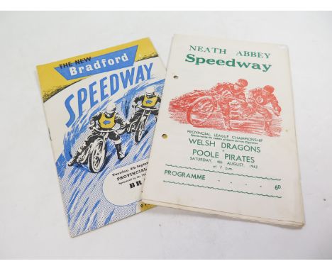 Neath Abbey Speedway (Wales) programmes for home fixture v Poole Pirates 4/8/62, away fixture at Bradford 4/9/62 (2) Rare