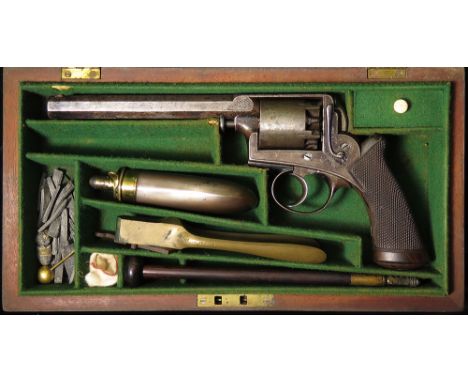 Revolver: A cased five shot 54 bore Deane Adams &amp; Deane pattern 1851 self cocking percussion revolver. Octagonal barrel 6