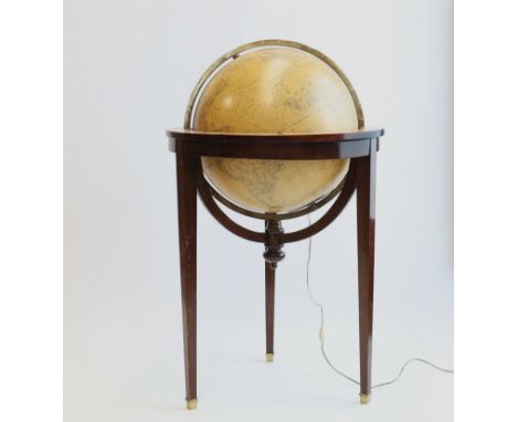 GIRARD &amp; BARRERE, Paris - Illuminated glass globe, internally lit, standing on a tripod mahogany base, with a graduated a