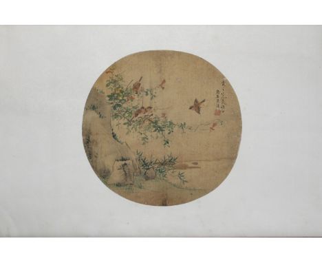 China - Fan painting on silk, birds, poem and stamp, 19th century. - Weight: 2.70 kg - Shipping unavailable - Region: Chine -