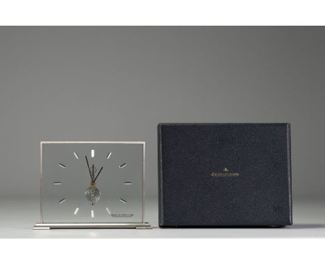 Jaeger LeCoultre - Rare Baguette 8-day clock, in working order. Rectangular silver case, Skelton movement, dial signed Jaeger