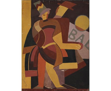 Alice HOHERMANN (1902-1943) "Bal" Gouache on paper, abstract geometric composition, dated 1925 and signed in pencil. - Weight