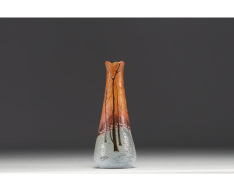 Francois Theodore LEGRAS (1839-1916) Enamelled glass vase decorated with a snowy undergrowth. Signed at the base. - Weight: 5
