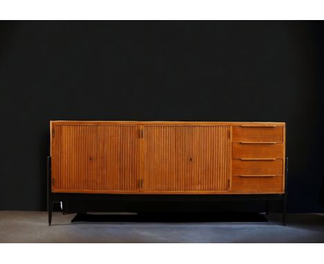 Alfred HENDRICKX (1931-2019) for Belform - Sideboard with four doors and four drawers, black lacquered beech uprights, circa 