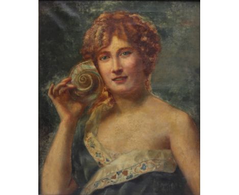 "Dame au nautil" Oil on canvas, circa 1900. - Weight: 270 g - Shipping available - Sizes: H 680MM X L 580MM - At first glance