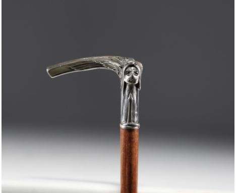 Cravache with Art Nouveau design of a woman's face in sterling silver, hallmark 800, Switzerland. - Weight: 150 g - Shipping 