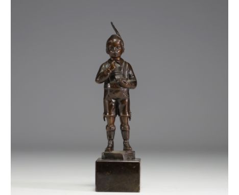 Richard BERNHARDT (1854-1918) "Young boy" Bronze sculpture with brown patina, signed. - Weight: 1.10 kg - Shipping available 