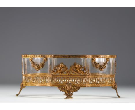 Gilt bronze and chased planter with Putti decoration, glass bowl, 19th century. - Weight: 1.38 kg - Shipping unavailable - Re