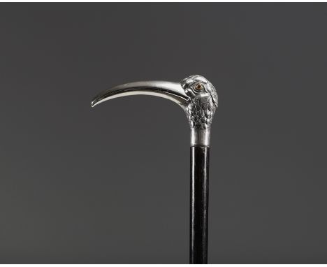 Art Nouveau silver cane with Ibis head motif, glass eyes, hallmark 800. - Weight: 200 g - Shipping unavailable - Sizes: H 770