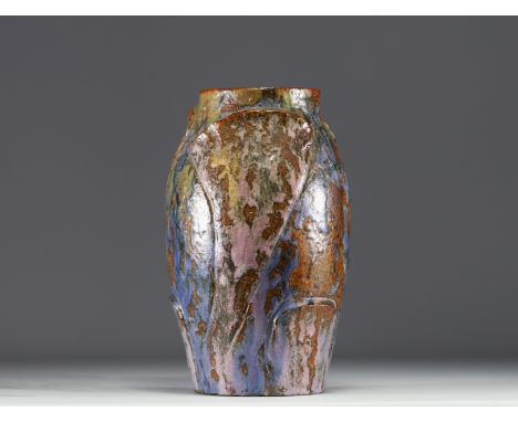 Francesco BENEDETTI (XXth) - Pupil of Arthur CRACO - Rare enamelled stoneware vase, circa 1900-20. - Weight: 5.90 kg - Shippi